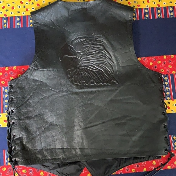 Wilsons Leather Other - VTG Wilson’s Leather Black Biker Vest Black Lace Up Sides & Eagle Large